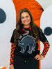 Orange/Black Checkered Mesh Long Sleeve Top (Reg. and Plus)