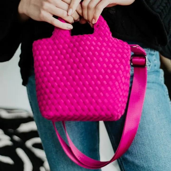 Fuchsia Woven Mini Bucket Bag