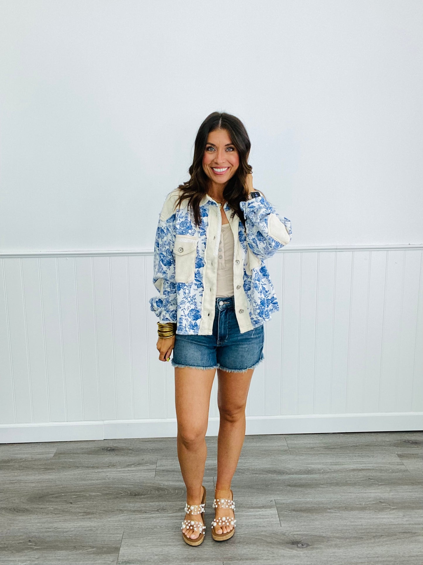 POL- Blue Ivory Floral Jacket (Reg)