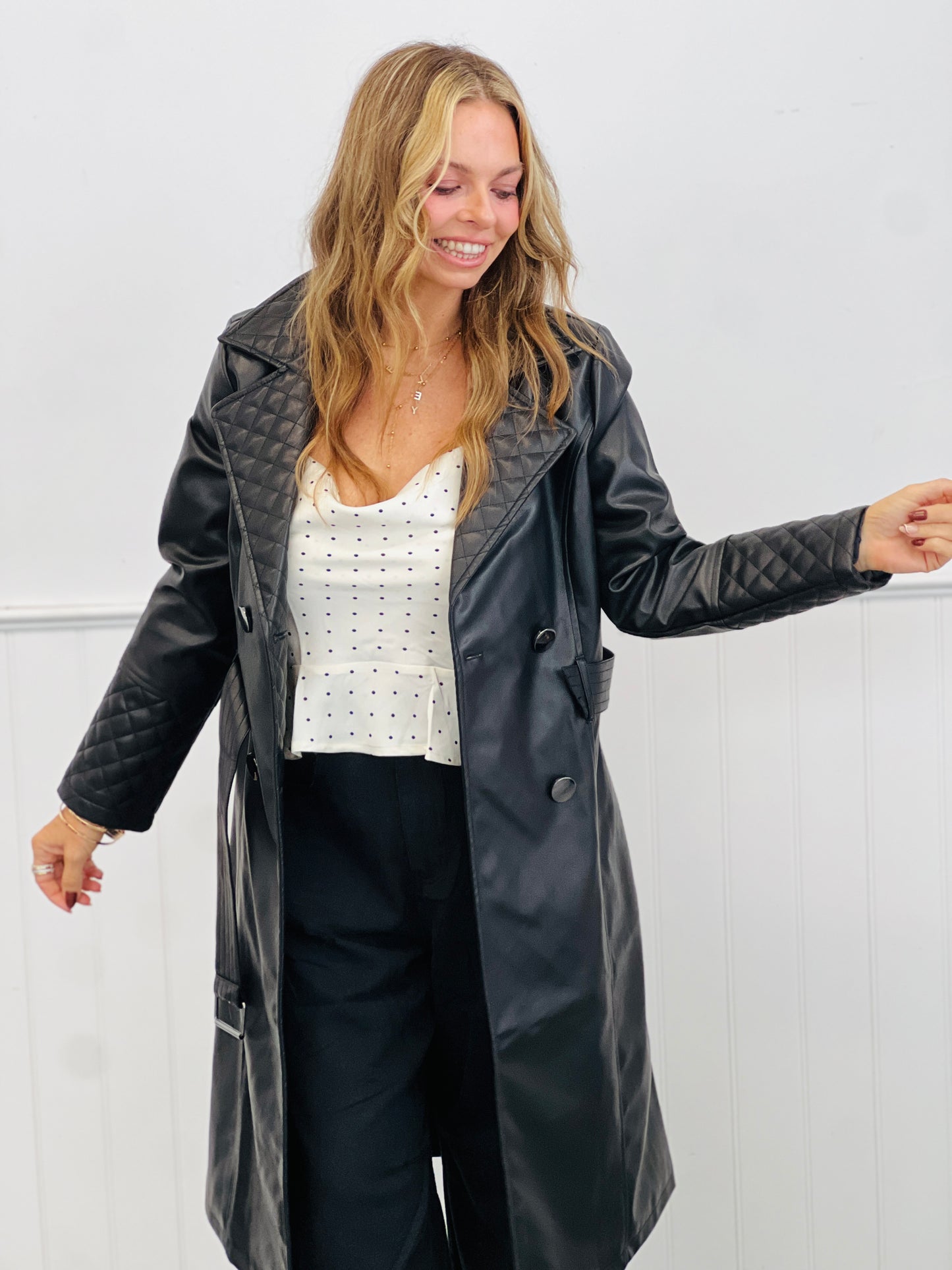 Faux Leather Trench Coat (Reg.)-2 Colors