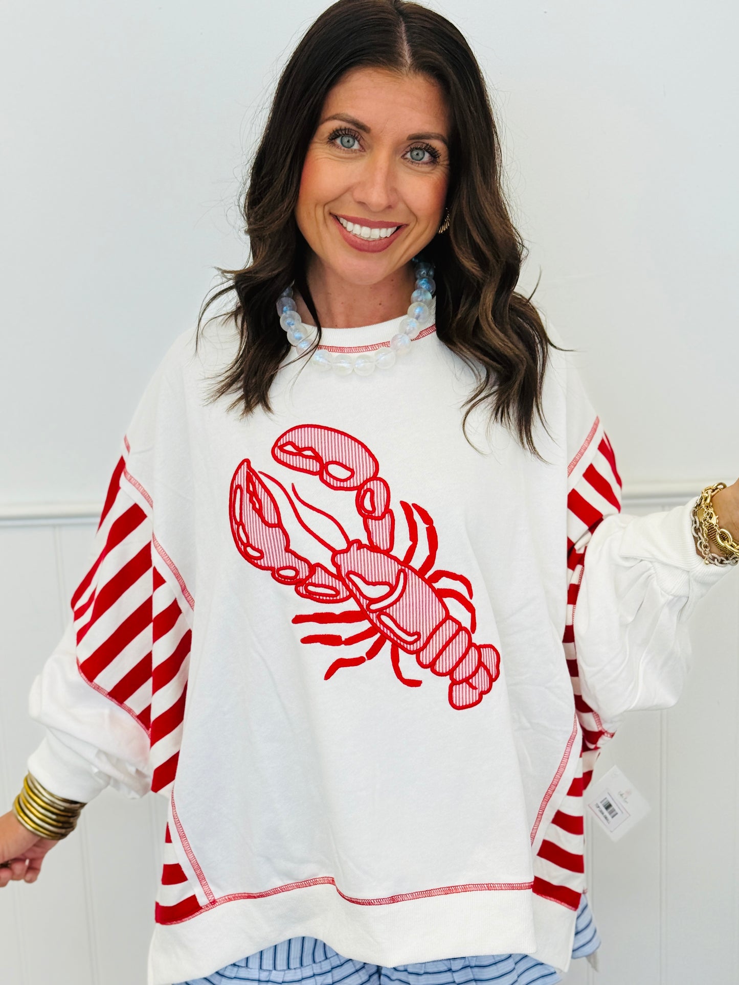 Red/Off White Striped Lobster Patch Sweatshirt (Reg.)