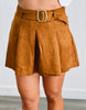 Saddle Brown Faux Suede Buckle Mini Skort (Reg.)