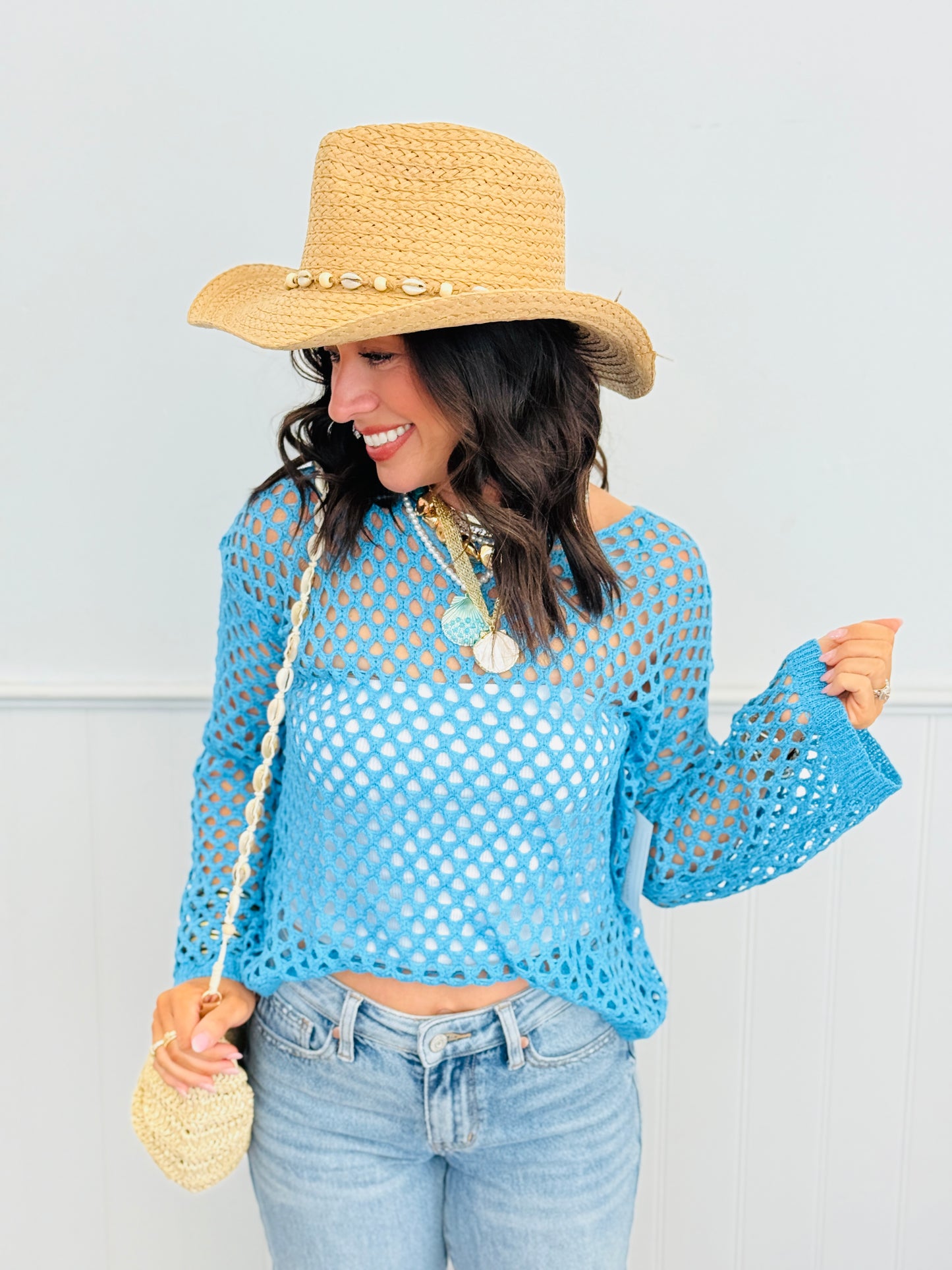 Aqua Blue Crochet Coverup Top (Reg.)