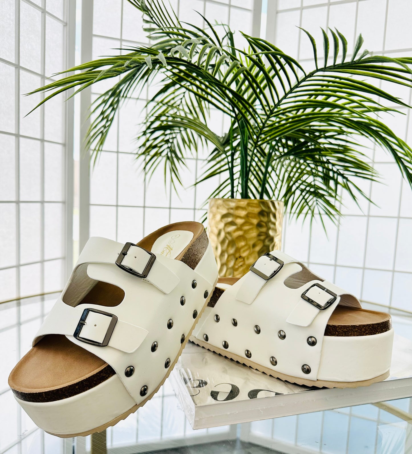 White Reach For The Sky Studded Platform Sandal