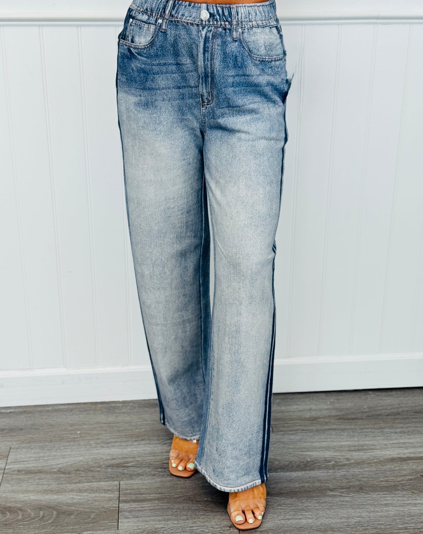 Faux Denim Double Side Line Pants (Reg.)
