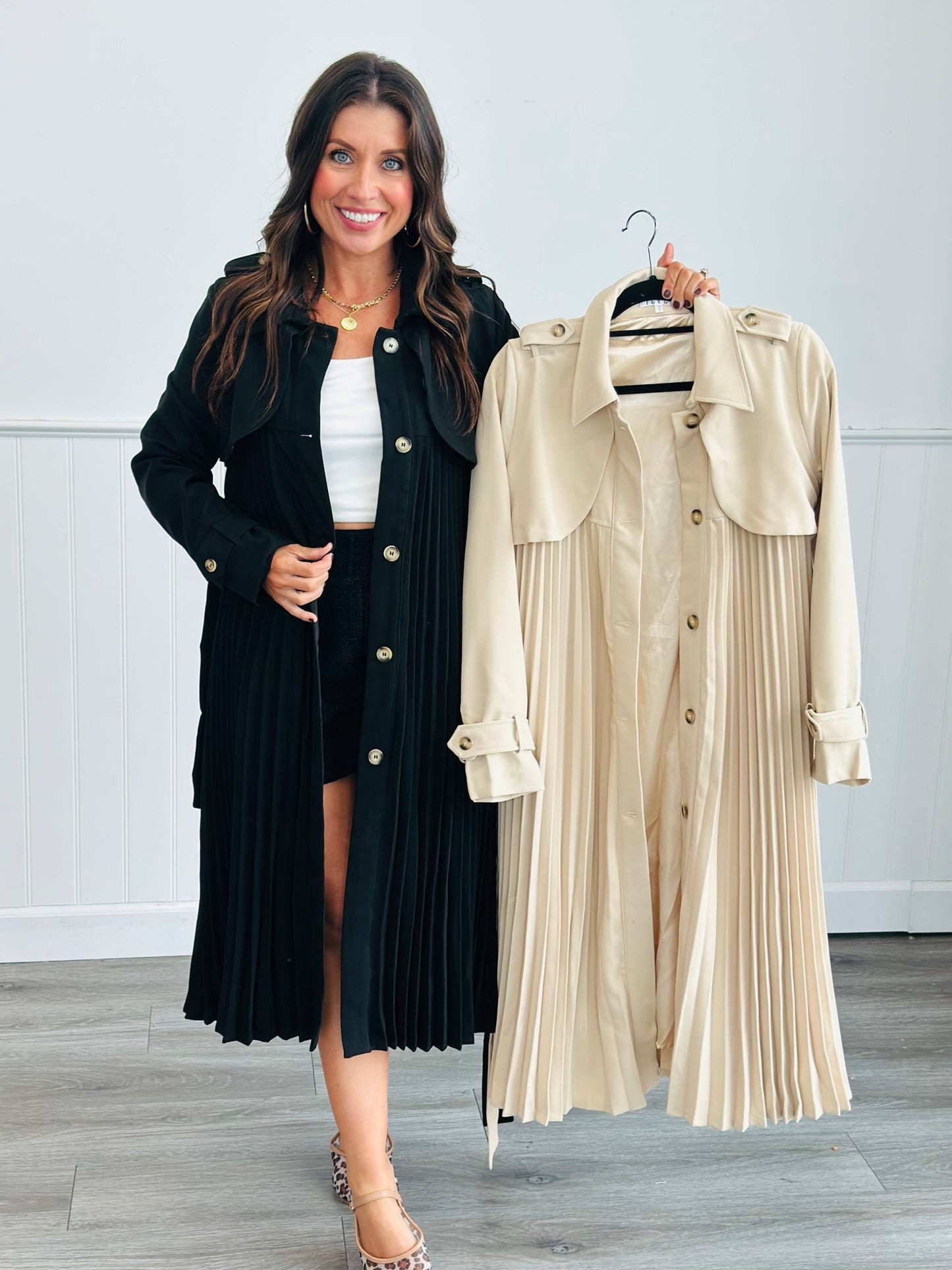 Pleated Twist Classic Trench Coat (Reg.) - 2 Colors