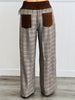 Brown Plaid Contrast Waist Pants (Reg & Plus)