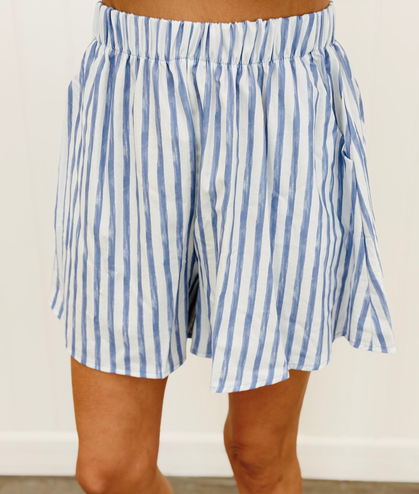 Blue Striped Scoop Back Tank & Shorts Set (Reg.)