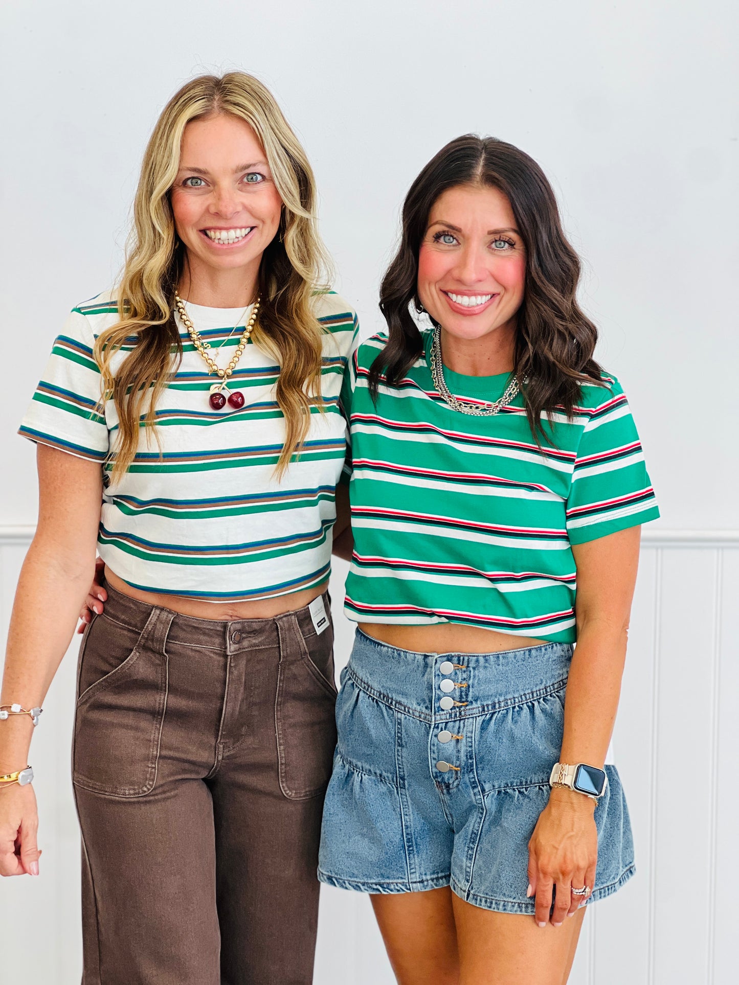 Short Sleeve Multi Stripe Knit Top (Reg.)-2 Colors