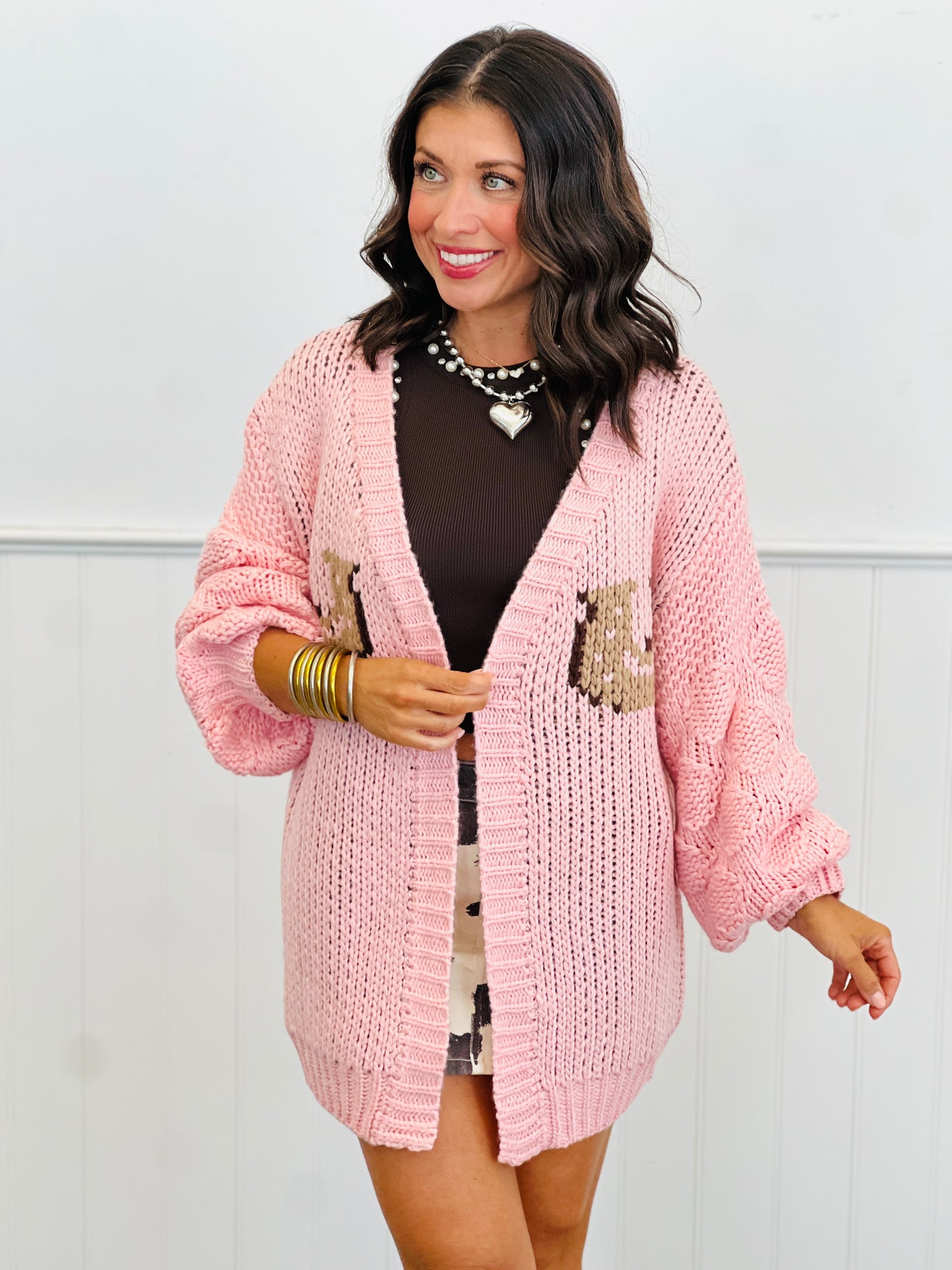 Pink Horse Print Open Sweater Cardigan (Reg.)
