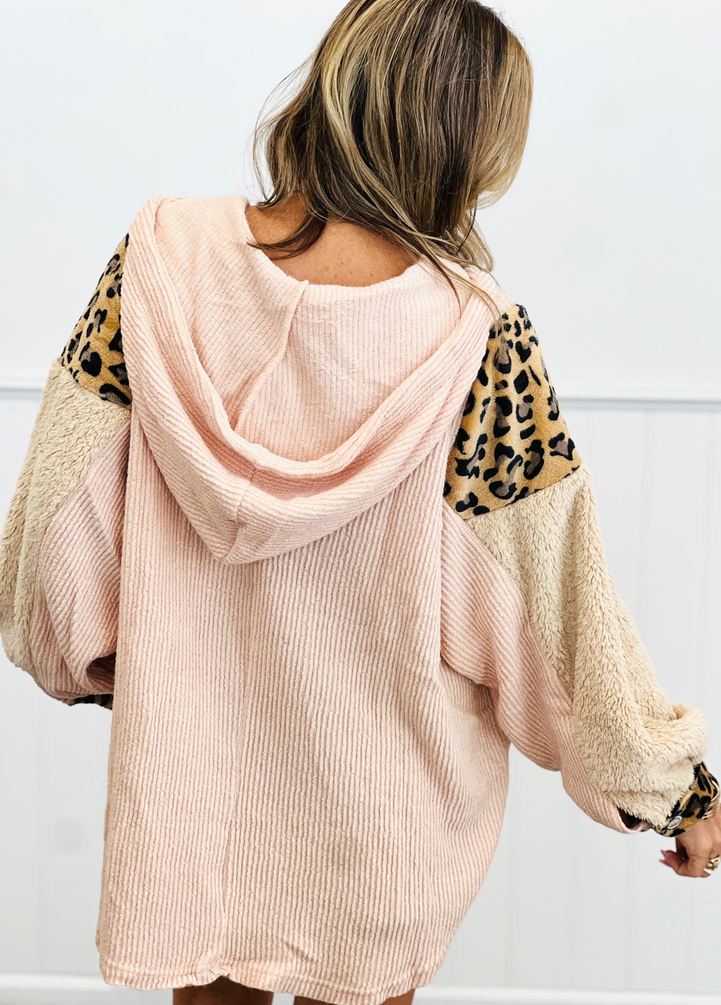 POL Pink/Beige Sherpa Contrast Hoodie Top (Reg.)