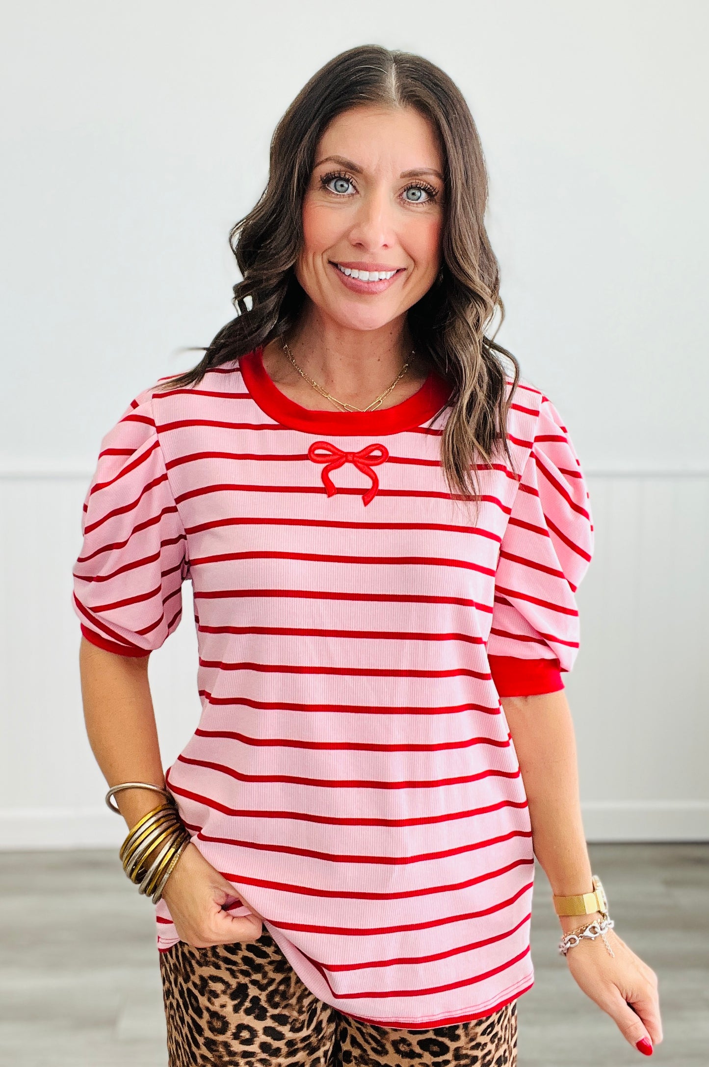 Pink/Red Stripes And Bows Top (Reg.)