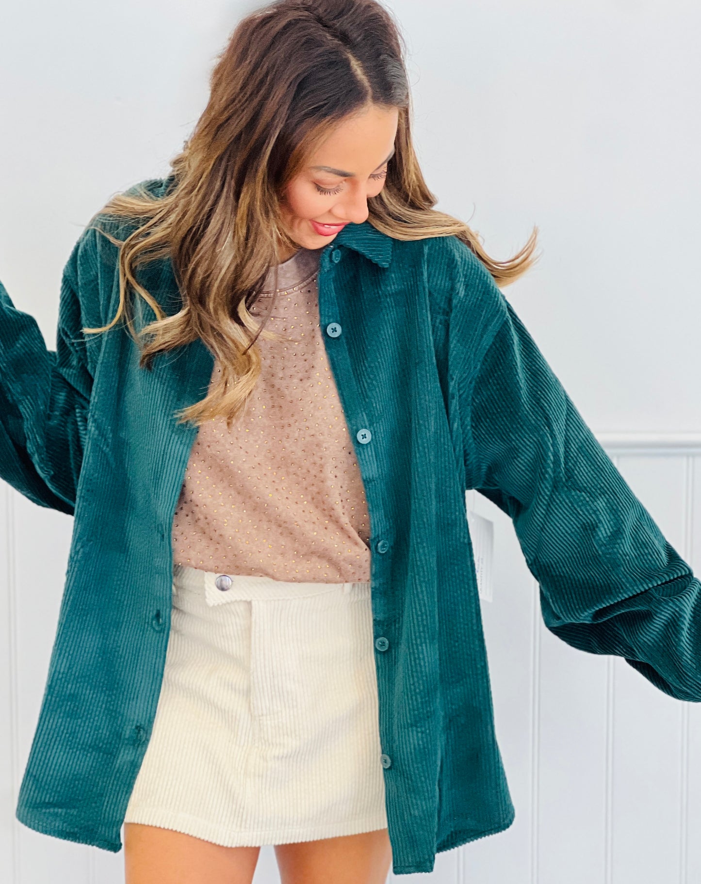 Deep Green Button Down Corduroy Shirt (Reg.)