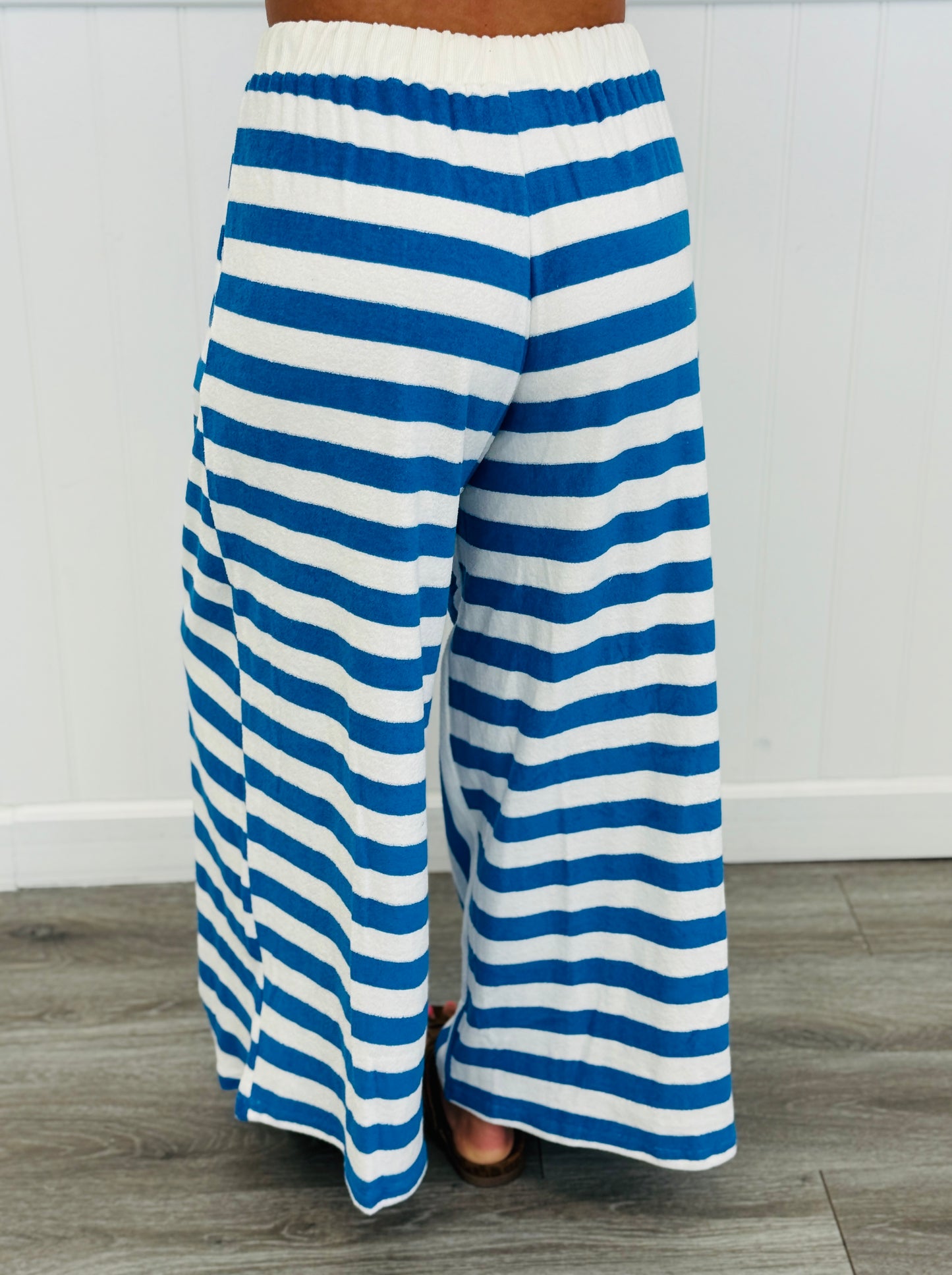 Sea Blue Striped French Terry Top & Pants Set (Reg. and Plus)