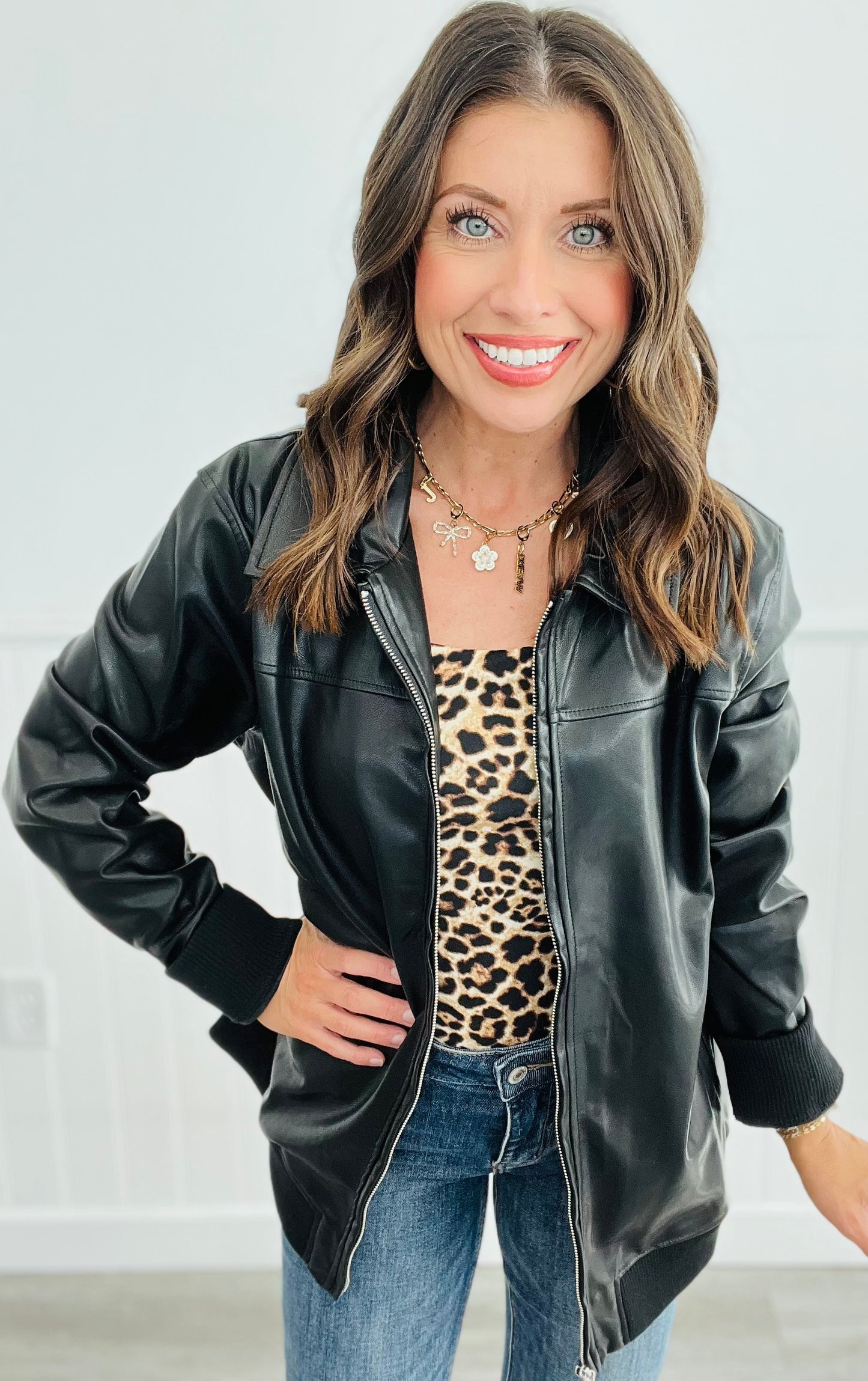 Black Faux Leather Biker Jacket (Reg.)