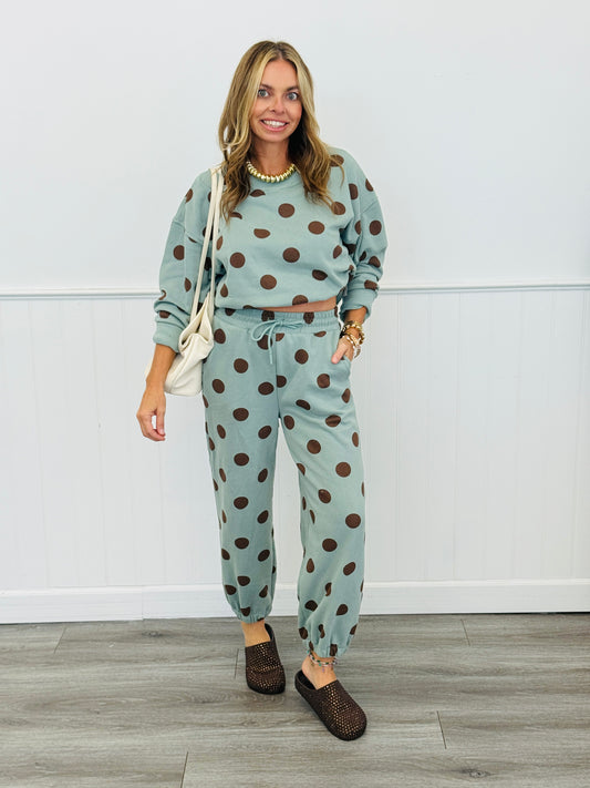 Sage/Brown Polka Dot Jogger Sweatpants (Reg.)