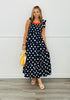 Navy/White Polka Dot Tiered Maxi Dress (Reg & Plus)