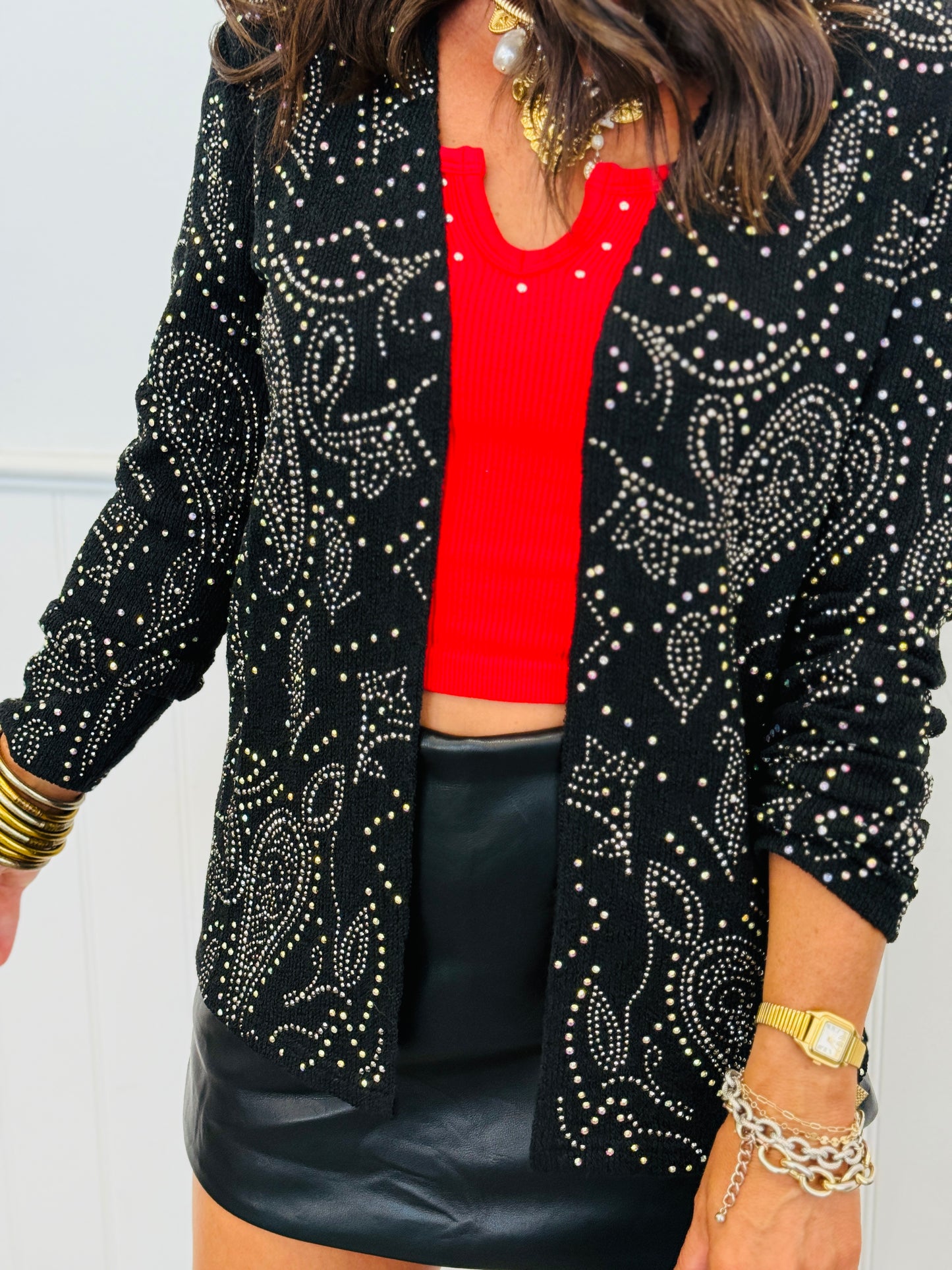 Black Paisley Rhinestone Knit Cardigan (Reg.)