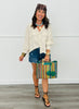Natural Distressed Hem Button Up Top (Reg. and Plus)