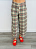 Ecru Tartan Plaid Corduroy Wide Leg Pants (Reg.)