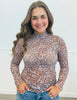 Leopard Print Mock Neck Mesh LS Top (Reg.)