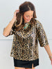 Sequin Leopard Print Short Sleeve Blouse (Reg.)