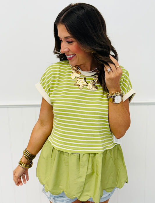 Kiwi Striped Knit Contrast Peplum Top (Reg.)