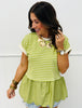 Kiwi Striped Knit Contrast Peplum Top (Reg.)
