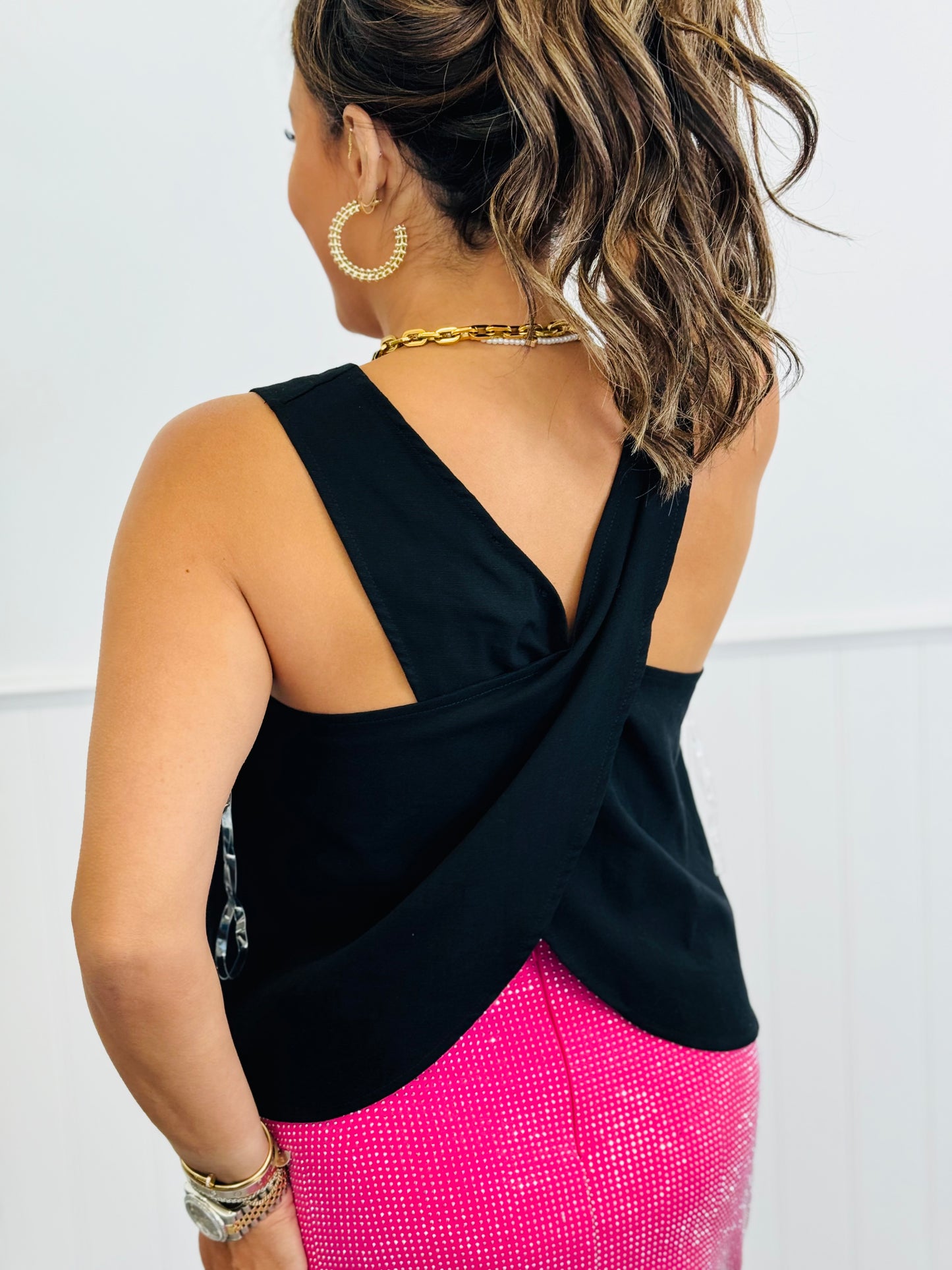 Black Criss Cross Back Sleeveless Top (Reg.)