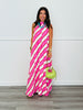 Cream/Pink Diagonal Stripe Maxi Dress (Reg.)