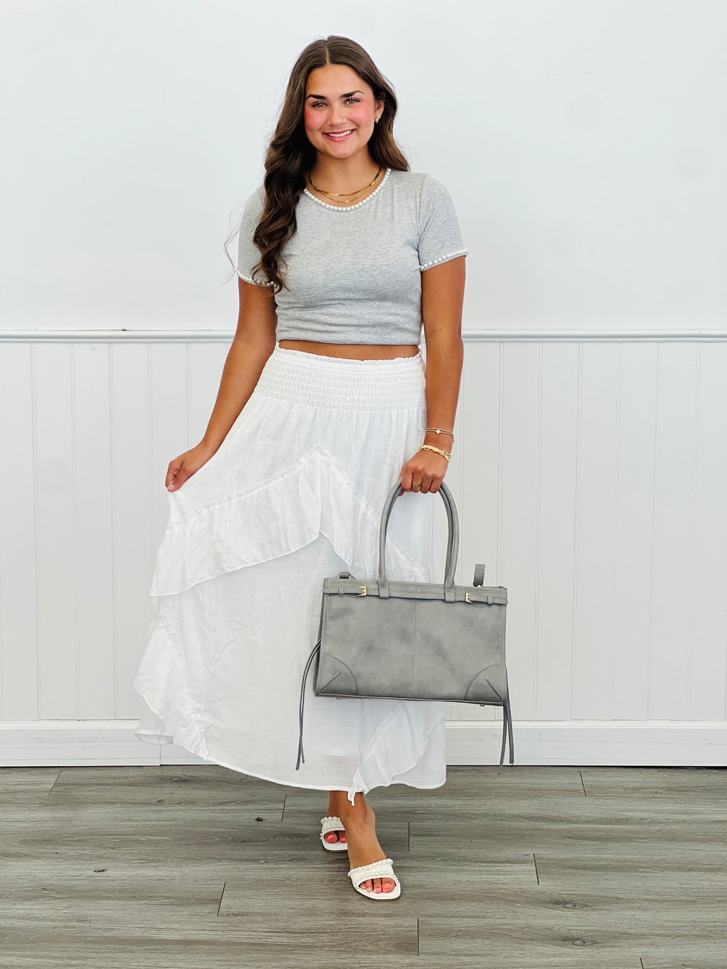 Pearl Trim Tee Top (Reg & Plus)-2 Colors