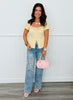 Butter Yellow Lace Detailed Square Neck Top (Reg.)