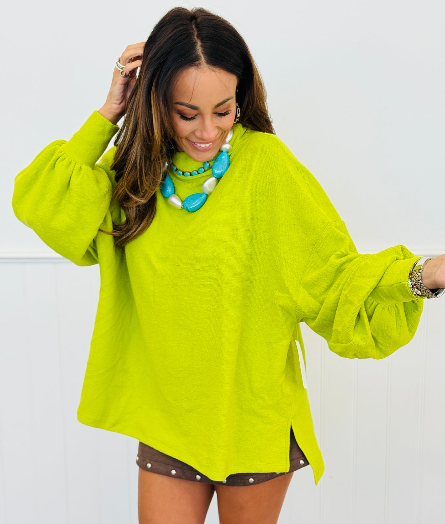 Lime Green Balloon Sleeve Blouse (Reg.)