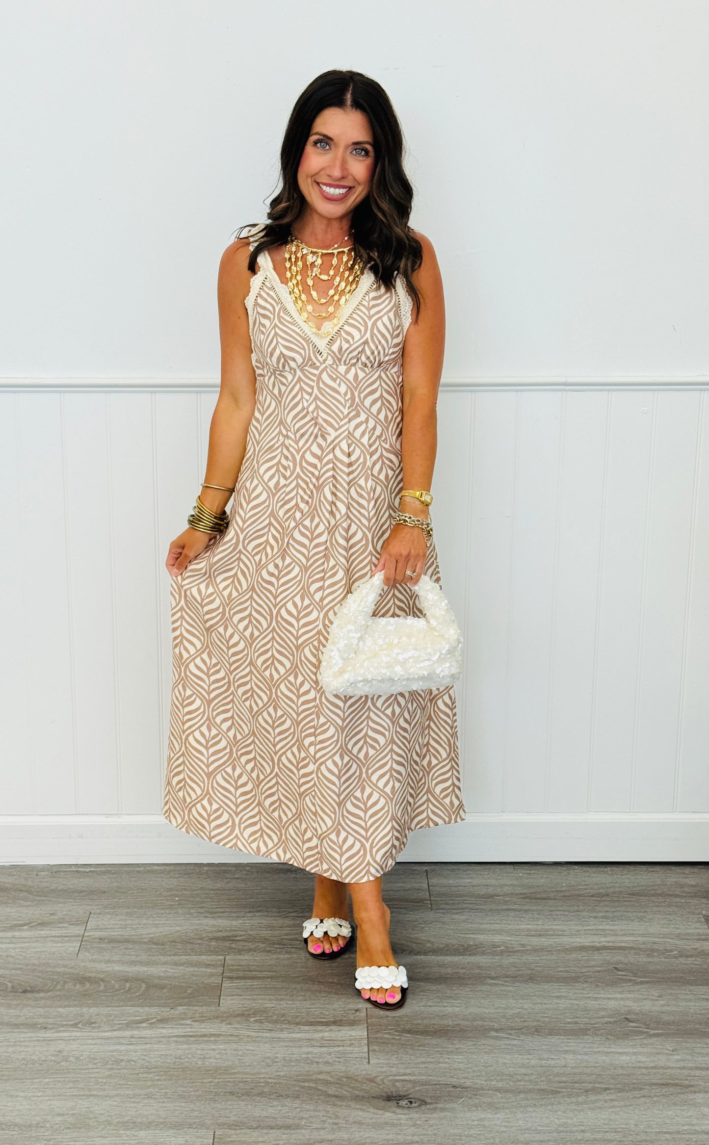 Oatmeal Latte Botanical Print Midi Dress (Reg.)