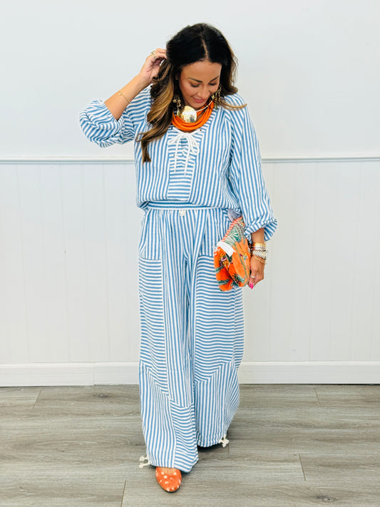 Blue Striped Pocket Pants (Reg. and Plus)