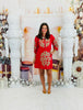 Red Embroidered Faux Leather Applique Mini Dress (Reg.)