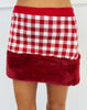 Red Check Fur Trim Jacket & Mini Skirt Set (Reg.)
