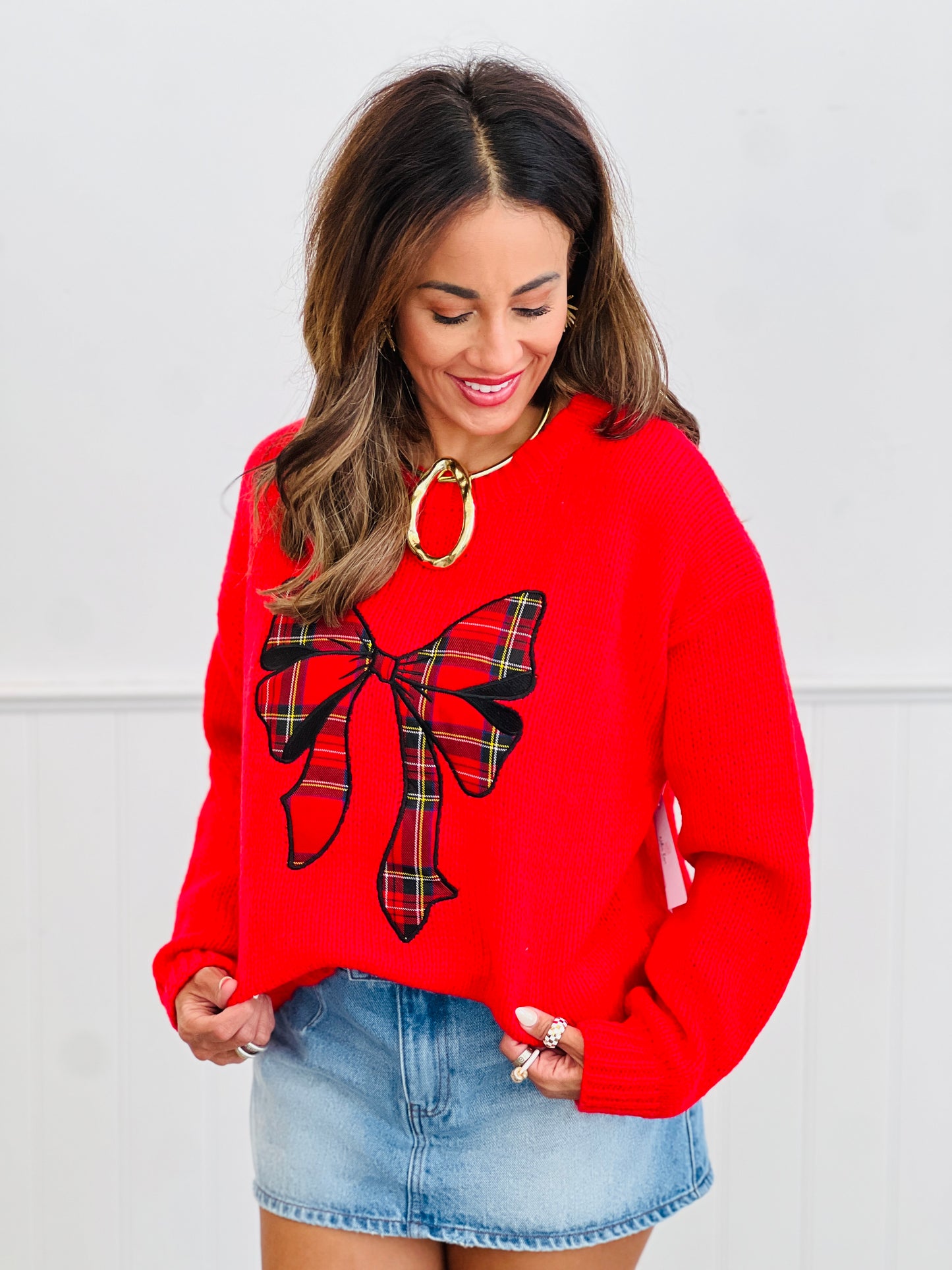 Holiday Bow Pullover Graphic Sweater (Reg.)-2 Colors