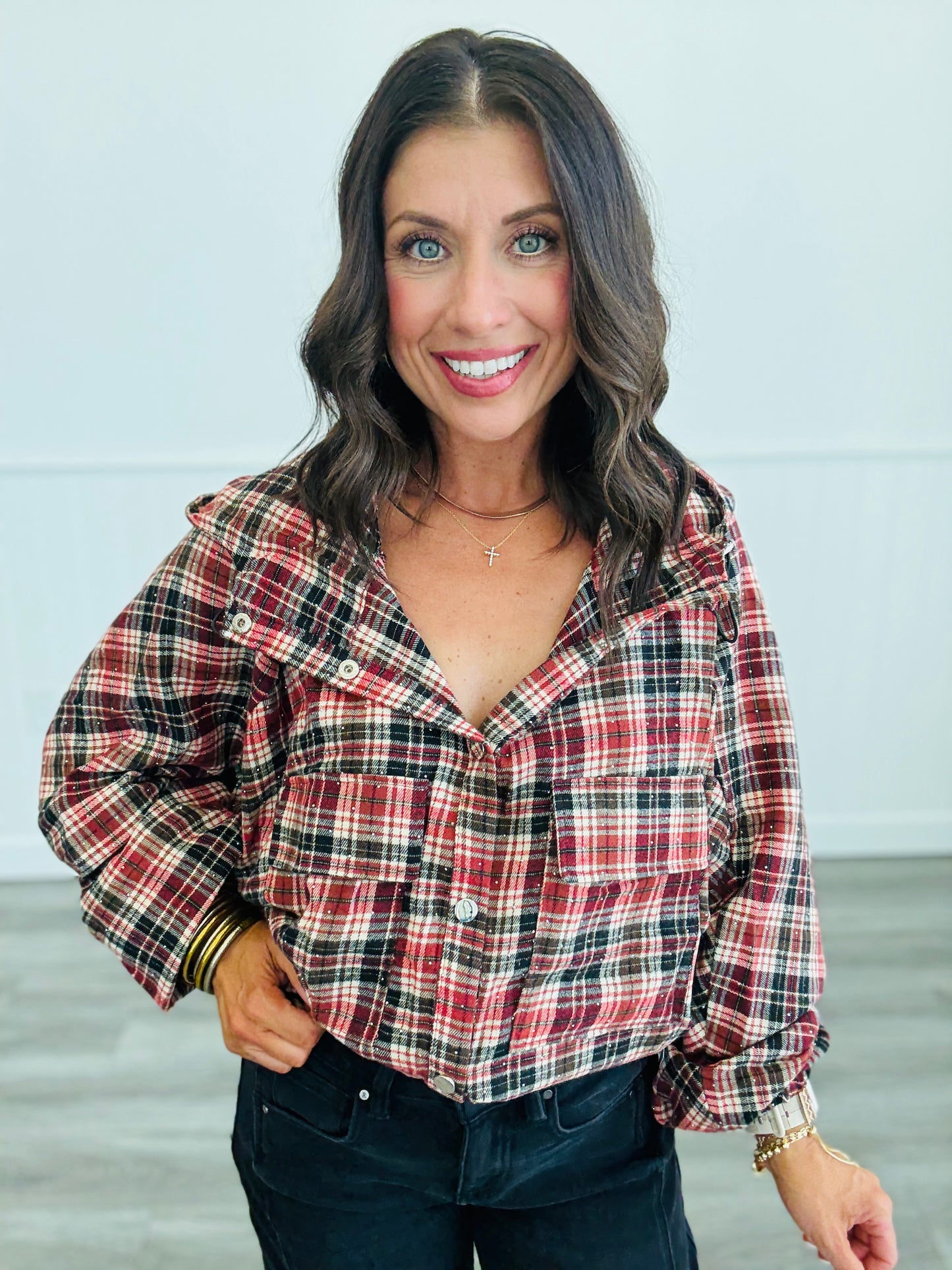 Red Multi Plaid Hoodie Jacket (Reg.)