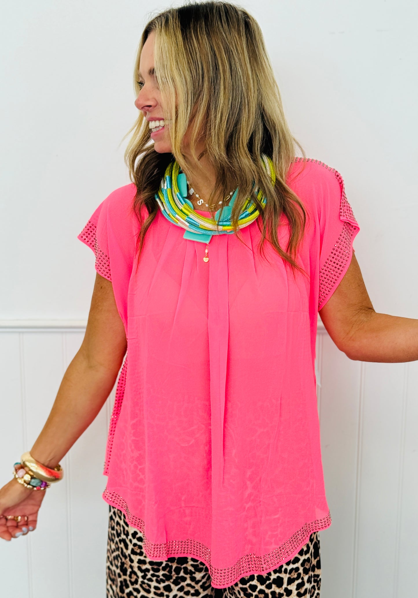 Semi Sheer Rhinestone Top (Reg. and Plus)-4 Colors