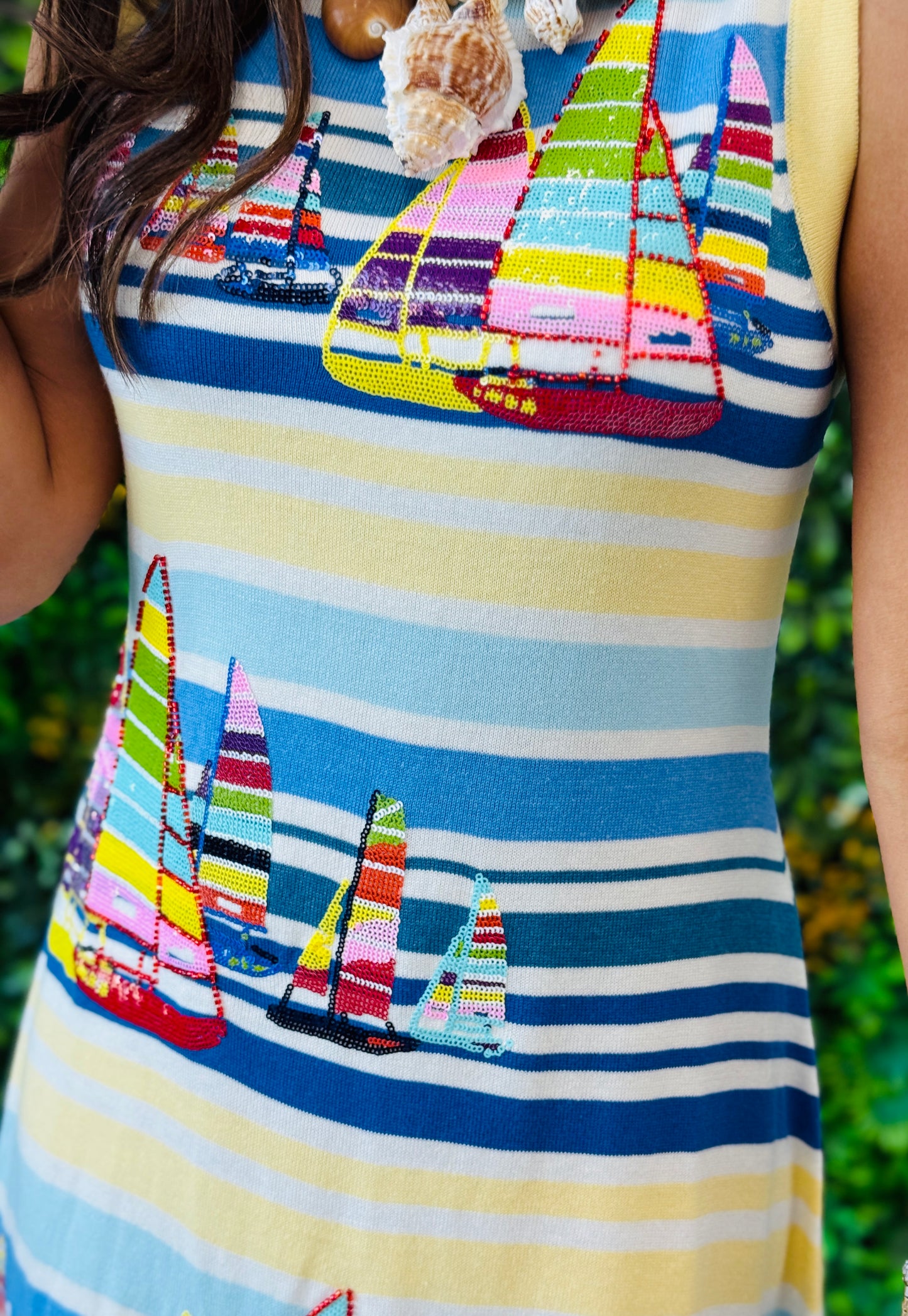 Queen Of Sparkles Yellow & Blue Striped Sailboat Midi Dress (Reg. & Plus)