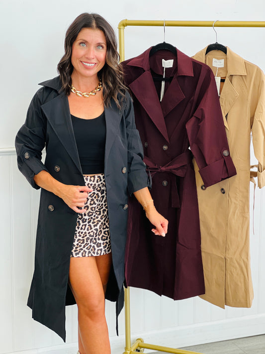 Belted Lapel Collar Trench Coat (Reg & Plus)-3 Colors