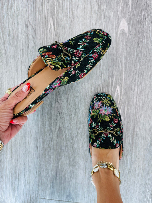 Corkys Charmer Black Floral Mule