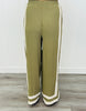 Olive Contrast Stripe Shirt & Pants Set (Reg & Plus)
