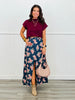 Dark Denim Floral Print Front Slit Midi Skirt (Reg. and Plus)