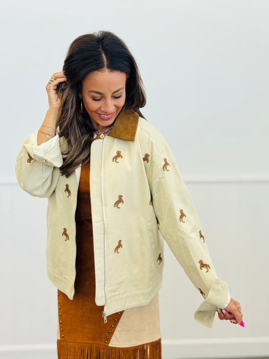 Embroidered Horses Zip Up Jacket (Reg.)