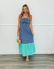 Navy Blue Striped Back Bow Tie Midi Dress (Reg.)