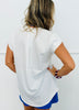 White Rhinestone V-Neck Cap Sleeve Blouse (Reg. & Plus)