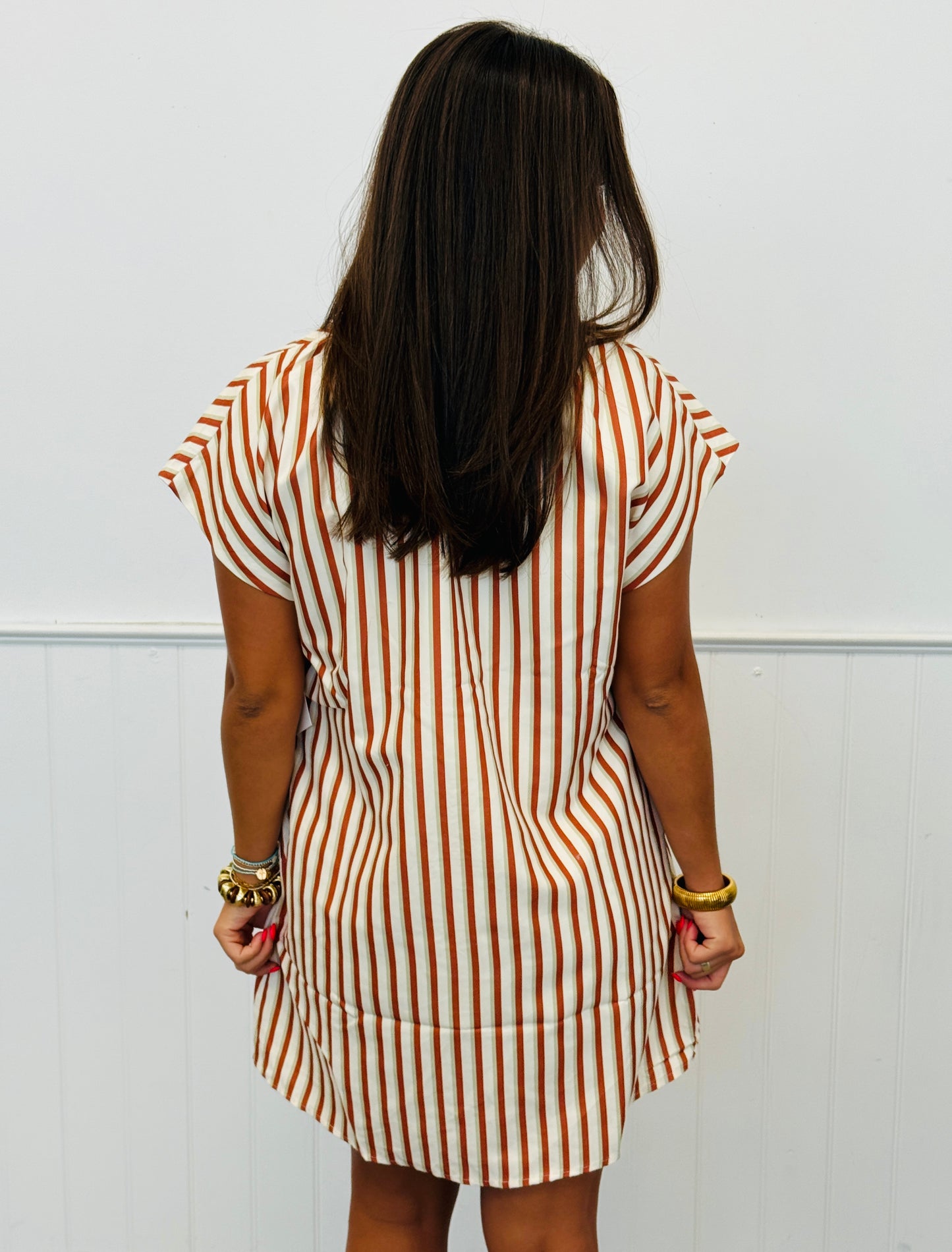 Rust Stripe Button Down Mini Dress (Reg & Plus)