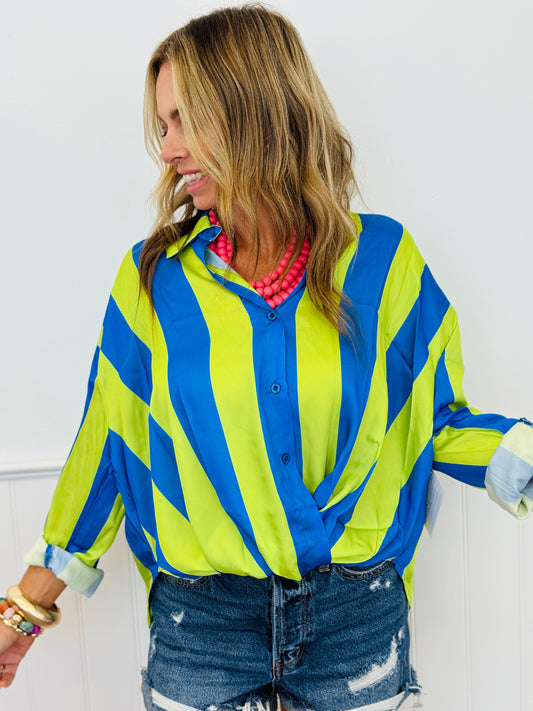 Green/Blue Striped Satin Shirt (Reg.)